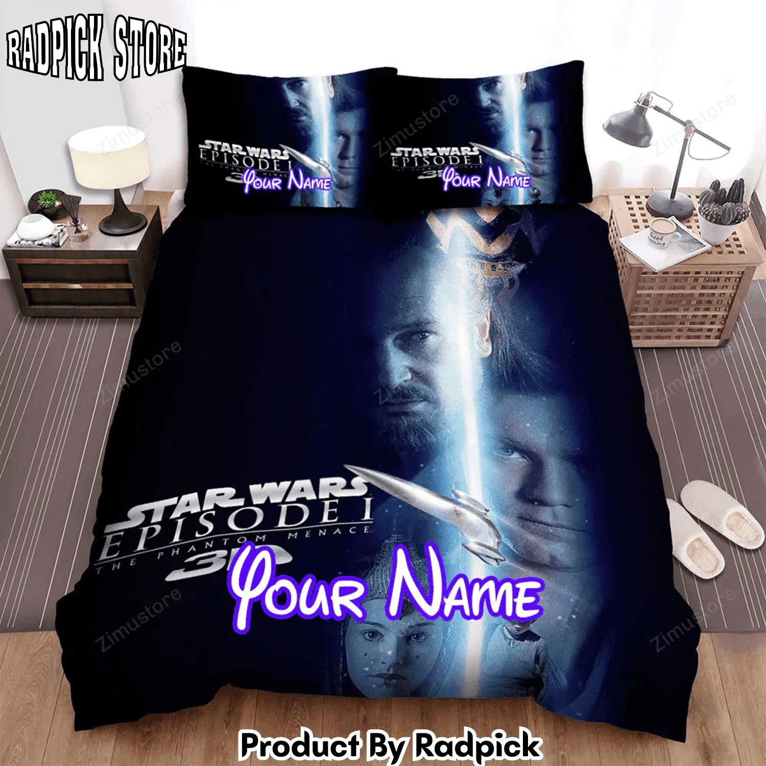 Radpick star wars episode i the phantom menace face of main actors with light sword movie poster bed sheets spread comforter duvet cover personalized name bedding sets rp3271988